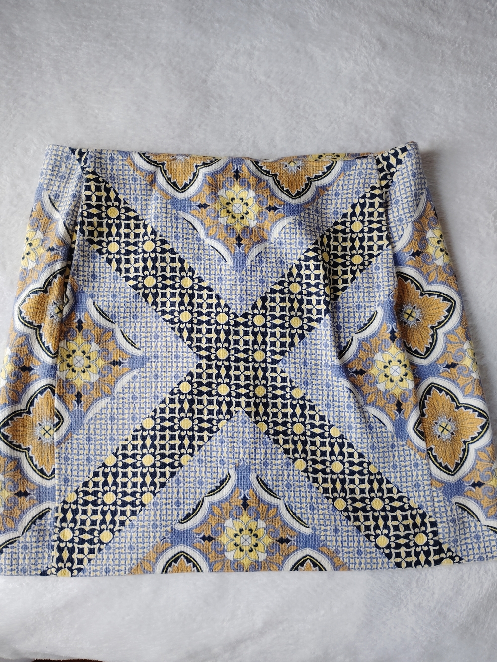 Joe Fresh Geometric Mosaic Tile Mini Skirt • Blue & Yellow Mediterranean Vibes